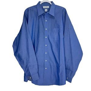 Brooks Brothers Button Up Dress Shirt 17.5 38 Blue Solid Long Sleeve Men Oxford